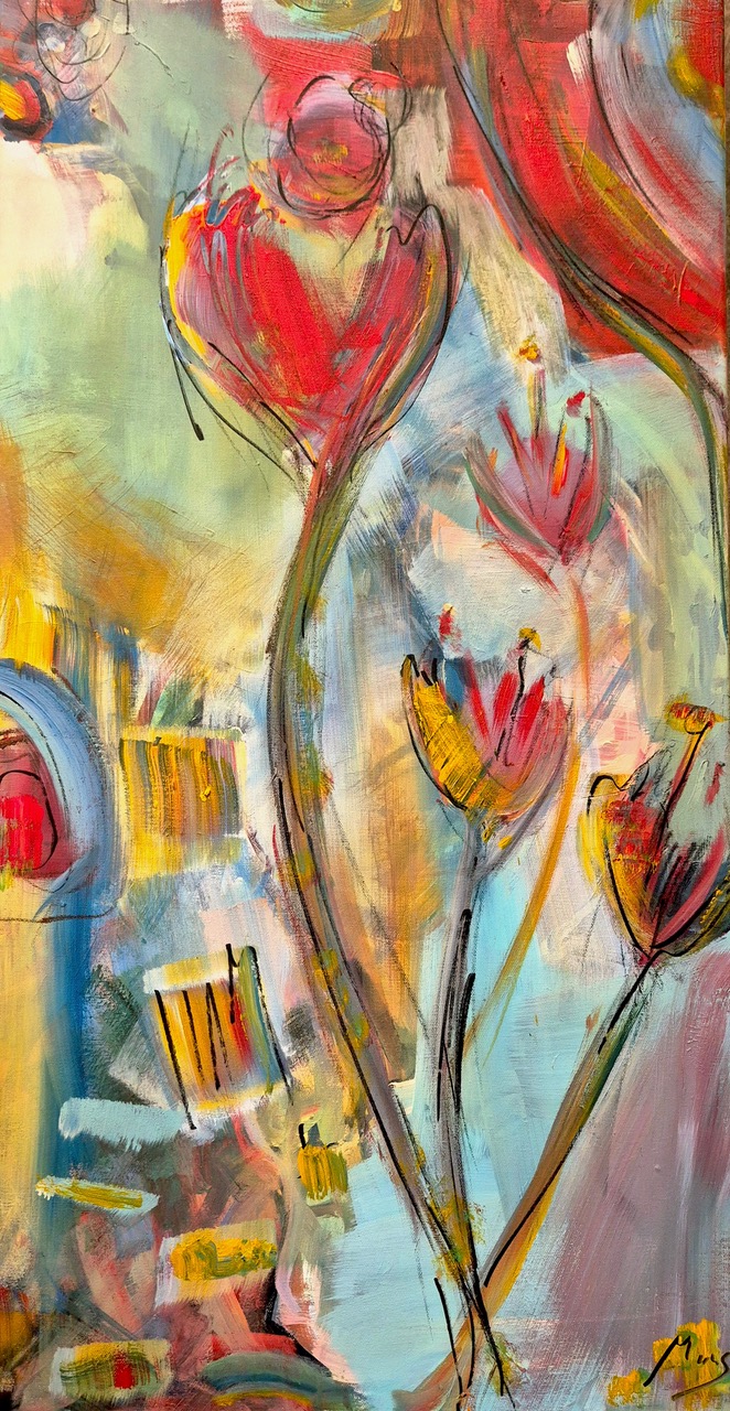 Blumentanz im Wind, florales Gemälde von Isabella Moog