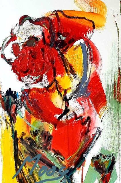 Abstraktes florales Gemälde in Rot, Gelb und Grün von Isabella Moog